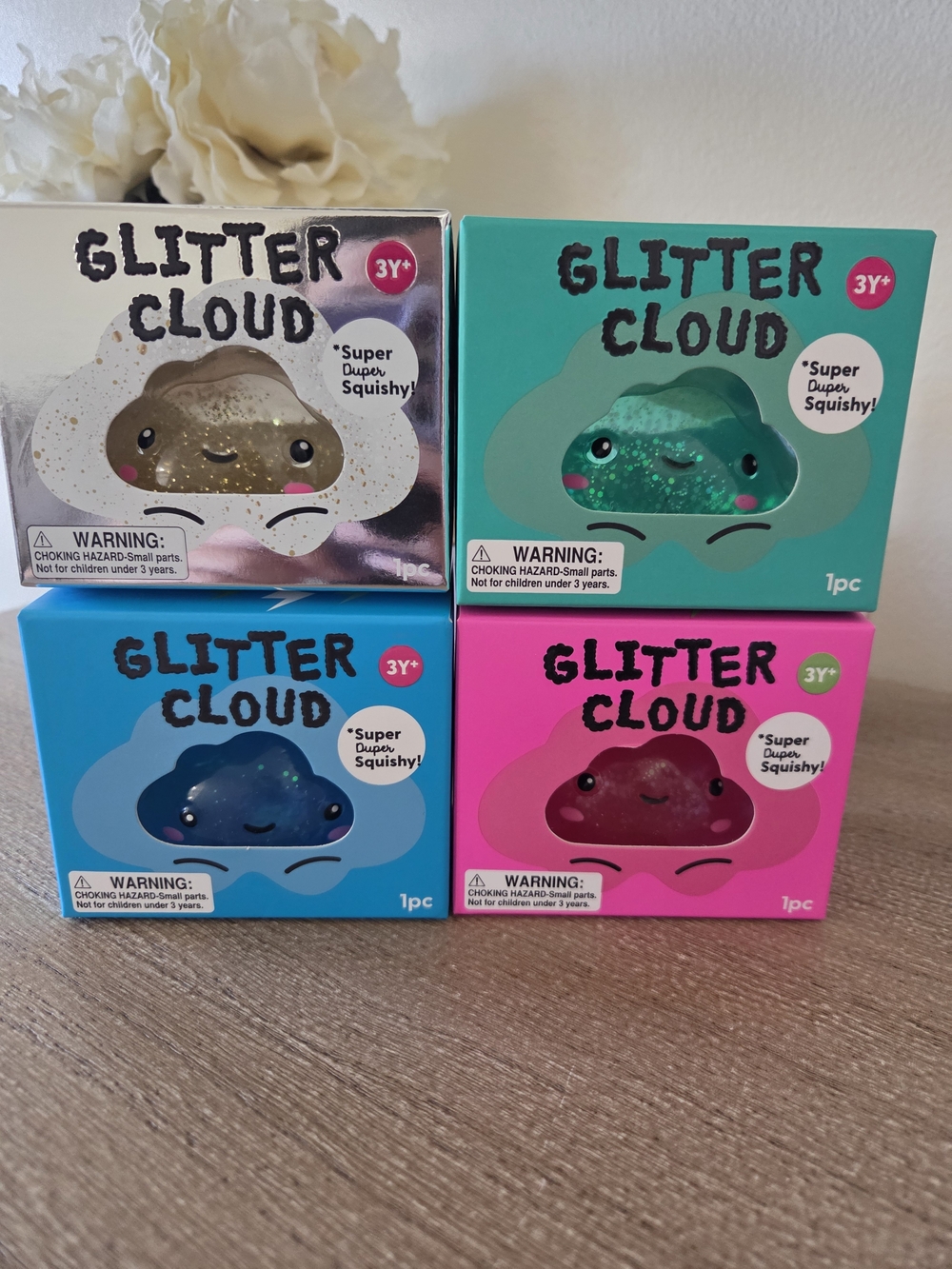 J'adore Glitter Cloud Squishy Set Of 4